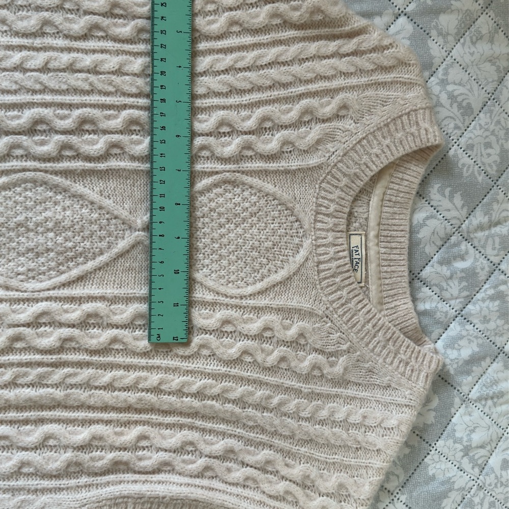 Fat Face Cream Crew Neck Sweater with Cable Knit and Lattice Patterns